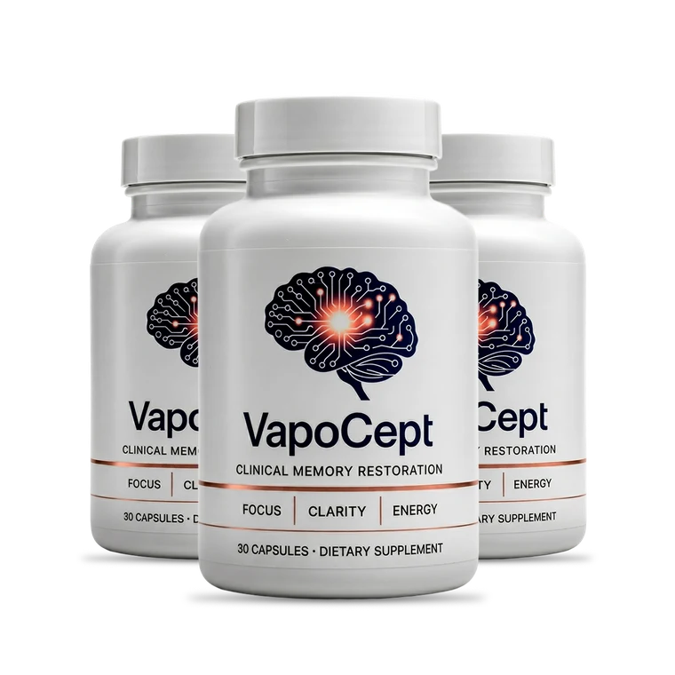 VapoCept official website — three bottles of VapoCept Clinical Memory Restoration capsules
